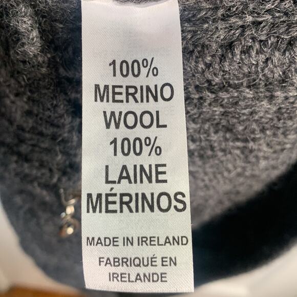 Aran Mor Made in Ireland Women’s Merino Wool Gray Cable Long Zip Cardigan Sz S - Picture 6 of 9